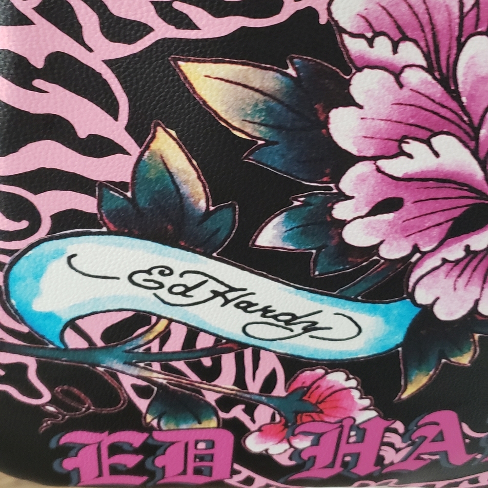 Ed Hardy Black and Pink Floral Shoulder Bag - Picture 2 of 10